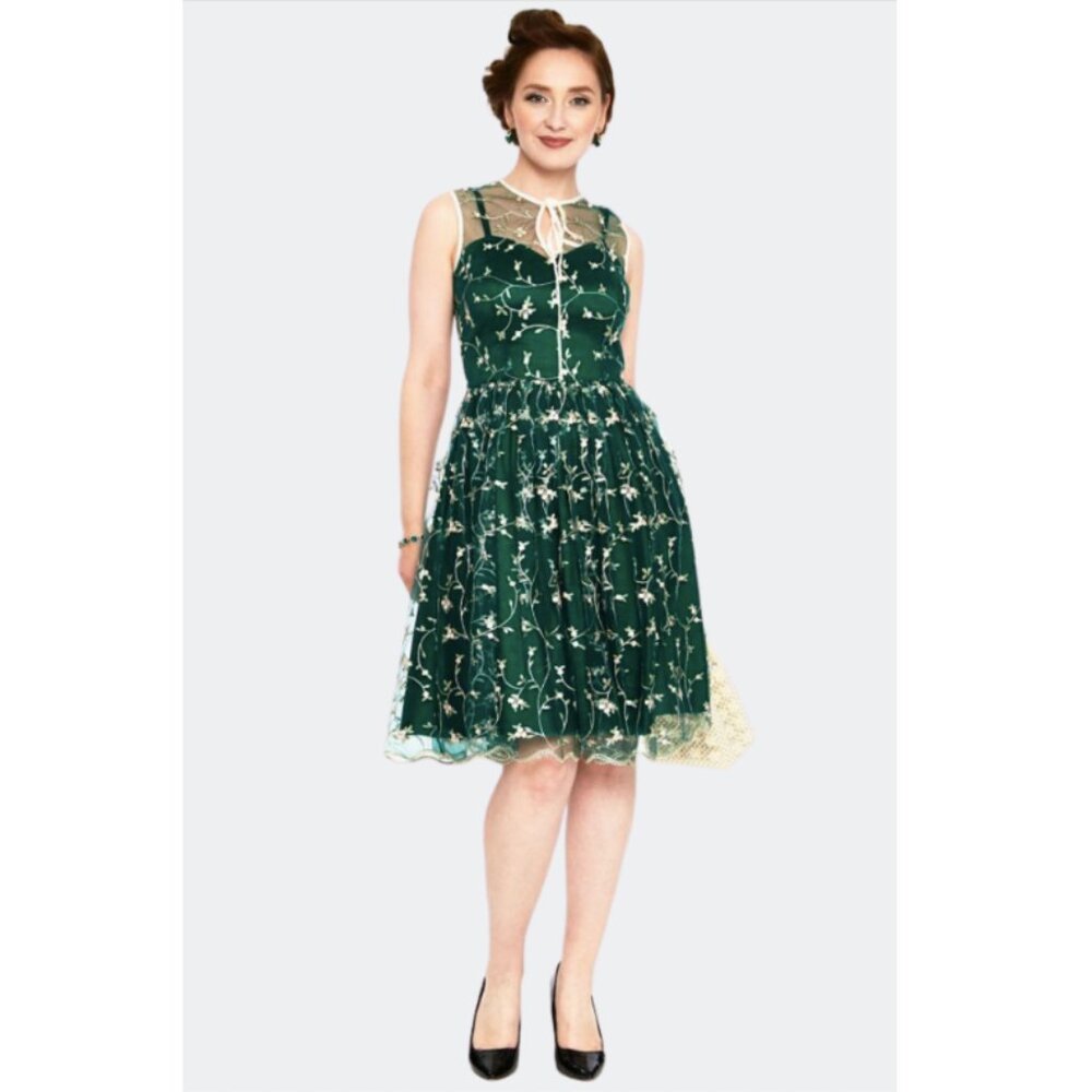 Voodoo Vixen Tallulah Tulle Floral Embellished Flare Dress Women's Size L 12-14